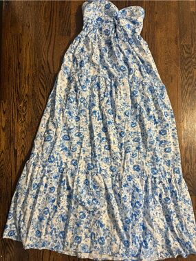Blue Floral Strapless Sundress